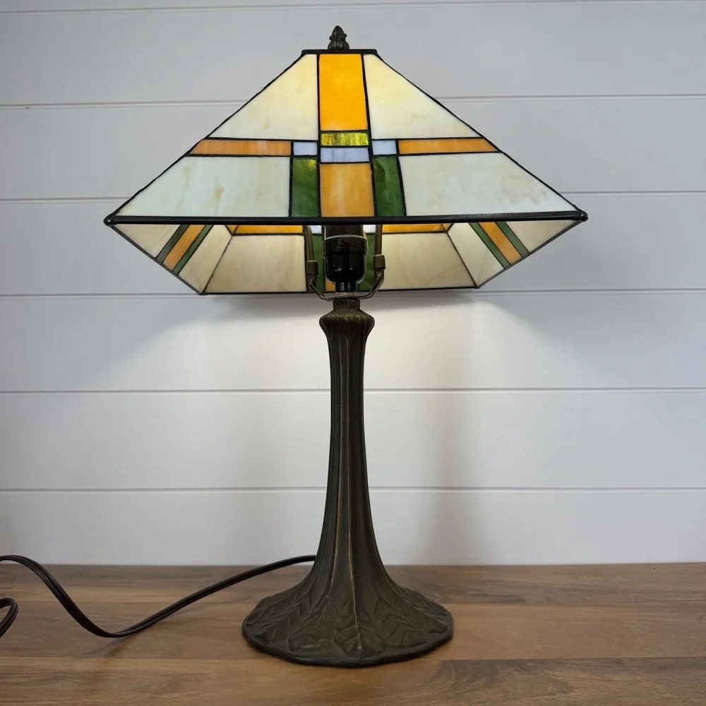 VTG Mcm Frank Lloyd Wright Inspired Mission Style Stained Glass 20